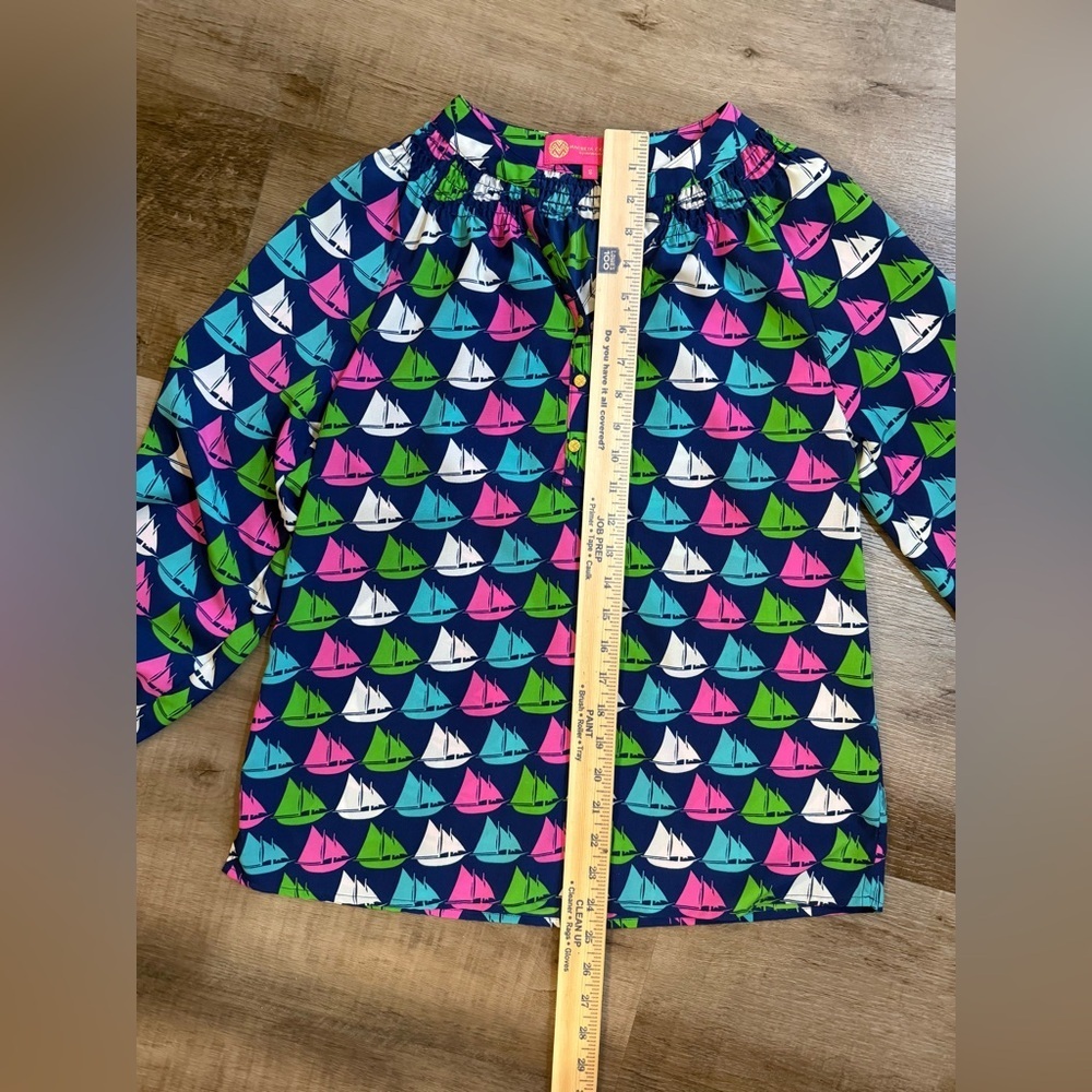 Macbeth Collection by Margaret Josephs Sailboat Nautical Blouse Size Small - Picture 7 of 12